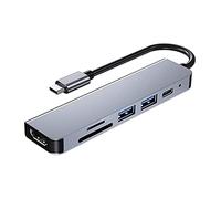 QAZWSXED LESANGBAIHUODIAN 6 sur 1 Type C Hub 3.0 à Adapter Vidéo 4K USB3.0 SD/TF MicroSD MicroSD Card Station d'accueil Intelligent HUM Chargement Rapide HX6A (Color : Silver)