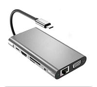 QAZWSXED LESANGBAIHUODIAN Hub USB Type-C Adaptateur to 4K VGA LAN EtherNet SD TF TF 3.5mm Jack Audio Vidéo 10 in 1 Ajustement pour MacBook Pro OTG USB-C HUB Multifunction