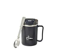 QAZWZG Tasse à boire en acier inoxydable 304, tasse café isolée Double couche avec cuillère pliante et passoire, gobelet réutilisable pour Café(450ml,Black)