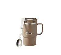 QAZWZG Tasse à boire en acier inoxydable 304, tasse café isolée Double couche avec cuillère pliante et passoire, gobelet réutilisable pour Café(500ml,Brown)