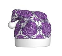 QAZWZML Beau chapeau de Noël pour adulte avec roses violettes imprimées, adapté pour les fêtes du Nouvel An et les réunions de famille