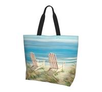 QAZWZML Beau sac à bandoulière à motif montgolfière, organisateur de courses, adapté pour les voyages, la salle de sport et les déplacements., Scène de plage avec chaises, Taille unique