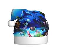 QAZWZML Beaux chapeaux décoratifs de Noël imprimés de dauphins du monde sous-marin, chapeaux de Noël pour adultes, fournitures de fête pour hommes et femmes