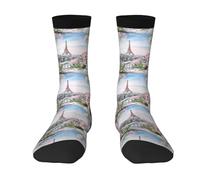 QAZWZML Belles chaussettes de sport imprimées Tower Paris, chaussettes chaudes mi-mollet, il y a 4 couleurs blanches adaptées pour les activités de plein air., 2 Noir-1, Taille unique