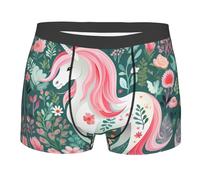 QAZWZML Boxer de sport pour homme - Licorne avec cheveux roses imprimés - Boxer élastique respirant et cool conçu pour homme, Noir/blanc, S