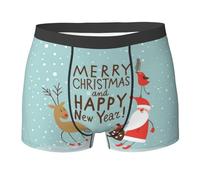 QAZWZML Boxer stretch pour homme avec motif « Merry Christmas and Happy New Year » en plusieurs tailles, adapté pour un usage quotidien, Noir , M