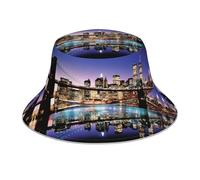 QAZWZML Brooklyn Bridge at Night Bob imprimé chapeau de soleil adapté pour le sport, la course à pied, la pêche, les voyages et la randonnée Noir