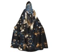 QAZWZML Cape à capuche d'Halloween pour adulte - Papillons blancs dorés et noirs - Cape de vacances imprimée - Convient pour les costumes de vacances et les costumes de personnage