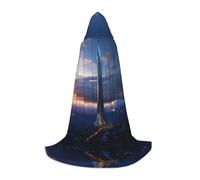 QAZWZML Cape à capuche imprimée de taille moyenne Future Tower of Mount Albert, costume de cosplay, parfaite pour les déguisements et les fêtes de fin d'année