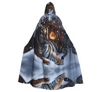 QAZWZML Cape à capuche imprimée tigre dans la neige pour adulte - Cape à capuche sans fermeture éclair - Convient pour les fêtes de vacances et le cosplay