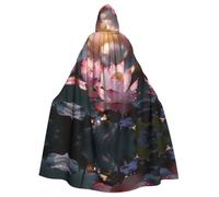 QAZWZML Cape longue à motif lotus en pleine floraison, élégante cape à capuche, adaptée pour les fêtes de vacances, les fêtes costumées ou les rassemblements.