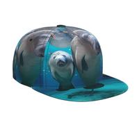 QAZWZML Casquette de baseball élégante à bord plat avec lamantins des Antilles imprimées, convient pour le fitness et les activités de plein air, noir