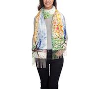 QAZWZML Châle à franges à poils longs imprimé arbre printanier quatre saisons adapté pour les soirées et les mariages