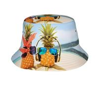 QAZWZML Chapeau bob de vacances en plein air avec deux ananas imprimé mer chapeau de soleil adulte adapté pour la randonnée, la plage, le cyclisme Noir
