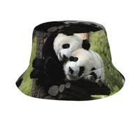 QAZWZML Chapeau bob de vacances en plein air avec deux grands pandas imprimés chapeau de soleil pour adulte adapté pour la randonnée, la plage, le cyclisme Noir