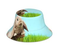 QAZWZML Chapeau bob imprimé lapin sur herbe verte Convient pour le sport, la course à pied, la pêche, les voyages et la randonnée