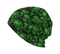 QAZWZML Chapeau en tricot extensible imprimé feuilles de la Saint-Patrick, chapeau de ski chaud, adapté pour les activités telles que la randonnée, la pêche et la course à pied, noir