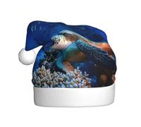 QAZWZML Chapeaux décoratifs de Noël imprimés tortue de mer avec poissons, chapeaux de Noël pour adultes, fournitures de fête pour hommes et femmes