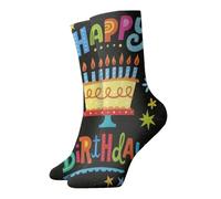 QAZWZML Chaussettes imprimées « Happy Birthday Big Cake », chaussettes décontractées et chaudes, adaptées pour la maison ou les activités de plein air