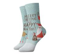QAZWZML Chaussettes imprimées « Merry Christmas and Happy New Year », chaussettes décontractées et chaudes, adaptées pour la maison ou les activités de plein air