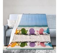 QAZWZML Couverture de lit imprimée « Chairs Beside The Blue Sea Sky » - En flanelle - Décoration d'intérieur - Cadeau - 4 tailles : 203,2 x 152,4 cm