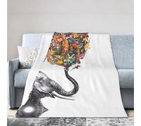 QAZWZML Couverture de lit imprimée éléphant avec fleurs - Couverture en flanelle - Décoration d'intérieur - Cadeau - 4 tailles : 127 x 101,6 cm