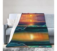 QAZWZML Couverture de lit imprimée Sunset Seaside - En flanelle - Décoration d'intérieur - Cadeau - 4 tailles : 127 x 101,6 cm
