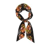 QAZWZML Délicieuses écharpes pour femme à motif de viande grillée, élégantes écharpes en soie, peuvent être utilisées comme accessoires de sac à main, bracelets ou cravates.