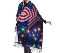 QAZWZML Écharpe longue imprimée drapeau américain feu d'artifice du 4 juillet, châle à franges, adapté pour un usage quotidien ou les activités de plein air au printemps, en automne et en hiver.
