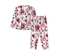 QAZWZML Ensemble de pyjama imprimé Paris Tour Eiffel France Pyjama à manches longues boutonné Convient pour les voyages et les sorties, Noir , L