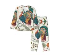 QAZWZML Ensemble de pyjama imprimé Turquie à manches longues pour femme - Pyjama boutonné à manches longues - Convient pour les voyages et les sorties, Noir , M