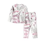 QAZWZML Ensemble de pyjama romantique à manches longues avec imprimé papillon de Paris pour femme, idéal pour les voyages et les sorties, Noir , M