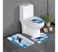 QAZWZML Ensemble de tapis de salle de bain imprimé baleines en mer, 3 pièces comprenant une housse de siège de toilette en forme de U, un tapis de sol et un joint torique