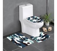 QAZWZML Ensemble de tapis de salle de bain imprimé camouflage marin, 3 pièces comprenant une housse de siège de toilette en forme de U, un tapis de sol et un joint torique