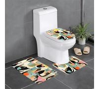 QAZWZML Ensemble de tapis de salle de bain imprimé chat moderne du milieu du siècle, 3 pièces comprenant une housse de siège de toilette en forme de U, un tapis de sol et une housse de siège à joint