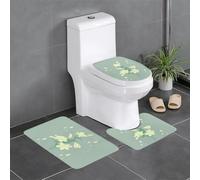 QAZWZML Ensemble de tapis de salle de bain imprimé lys blancs dessin animé, 3 pièces comprenant une housse de siège de toilette en forme de U, un tapis de sol et une housse de siège à joint torique