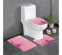 QAZWZML Ensemble de tapis de salle de bain imprimé plage sable rose, 3 pièces comprenant une housse de siège de toilette en forme de U, un tapis de sol et un joint torique