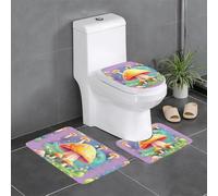 QAZWZML Fantasy Dream Lot de 3 tapis de bain imprimés champignons comprenant une housse de siège de toilette en forme de U, un tapis de sol et une housse de siège à joint torique