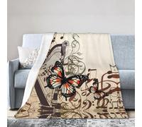 QAZWZML Fond de musique avec harpe et papillon - Couverture de lit en flanelle - Décoration d'intérieur - Cadeau - 4 tailles : 127 x 101,6 cm