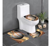 QAZWZML Jupiter Lot de 3 tapis de salle de bain imprimés paysage comprenant une housse de siège de toilette en forme de U, un tapis de sol et une housse de siège à joint torique