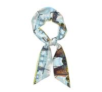QAZWZML Le long ruban imprimé Swans by the Windmill multifonction pour femme peut être utilisé comme foulard et accessoire de vêtements