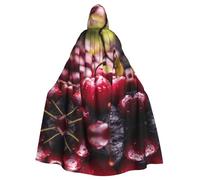 QAZWZML Les cerises tombent. Longue cape à motifs, cape à capuche élégante, adaptée pour les fêtes de vacances, les fêtes costumées ou les rassemblements.