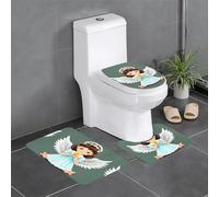 QAZWZML Lot de 3 tapis de salle de bain avec imprimé mignon petit ange comprenant une housse de siège de toilette en forme de U, un tapis de sol et une housse de siège à joint torique