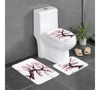 QAZWZML Lot de 3 tapis de salle de bain avec motif arbre de cerisier, comprenant une housse de siège de toilette en forme de U, un tapis de sol et une housse de siège à joint torique