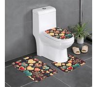 QAZWZML Lot de 3 tapis de salle de bain avec motif cœur et fleurs écrasées comprenant une housse de siège de toilette en forme de U, un tapis de sol et un joint torique
