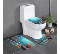 QAZWZML Lot de 3 tapis de salle de bain avec motif poisson corail comprenant une housse de siège de toilette en forme de U, un tapis de sol et un joint torique
