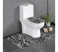 QAZWZML Lot de 3 tapis de salle de bain imprimés à lignes noires et blanches comprenant une housse de siège de toilette en forme de U, un tapis de sol et une housse de siège à joint torique