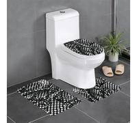 QAZWZML Lot de 3 tapis de salle de bain imprimés à pois ondulés noirs et blancs comprenant une housse de siège de toilette en forme de U, un tapis de sol et une housse de siège à joint torique