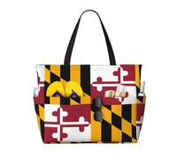 QAZWZML Maryland State Flag Pattern Sac de plage de grande capacité, sac fourre-tout pliable, adapté pour les voyages et le shopping.
