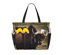 QAZWZML Mighty Highland Yak, sac de plage de grande capacité, sac fourre-tout pliable, adapté pour les voyages et le shopping.